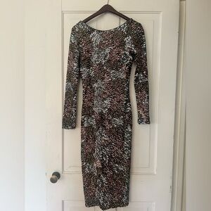Dress the Population Brown and Black Long Sleeve Bodycon Dress